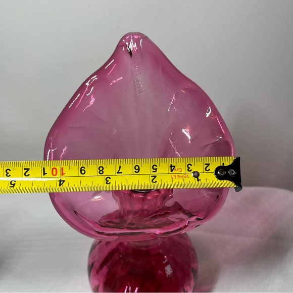 Vintage "Jack in the Pulpit" Cranberry Handblown Art Glass Vase - Picture 5 of 9